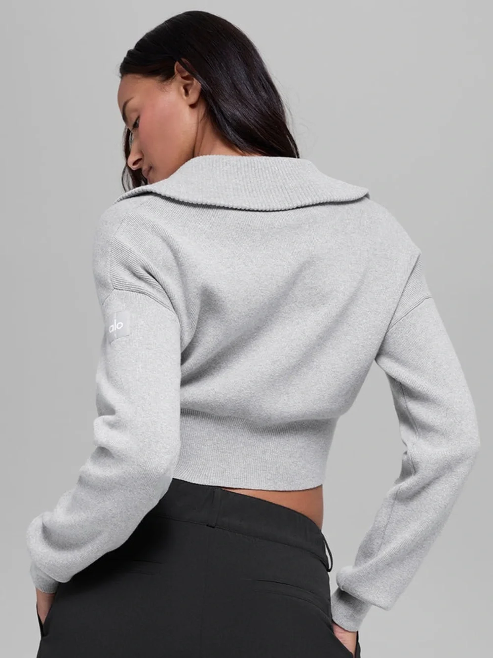 ALO Yoga Scholar Knit Cropped Full Zip Jacket in Athletic Heather Gray - XXS
